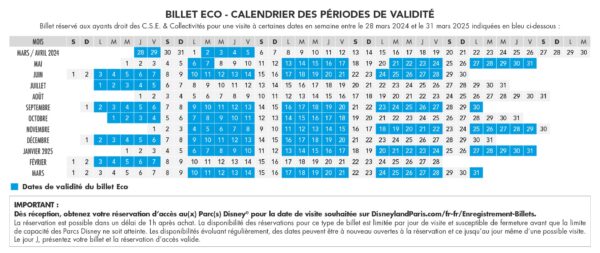 calendrier billets eco disneyland paris