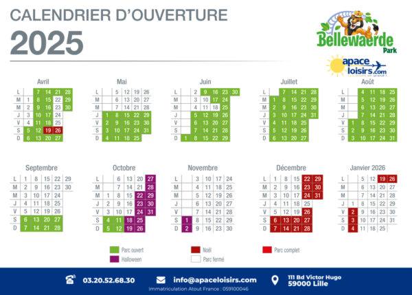 calendrier ouverture bellewaerde billetterie apace loisirs